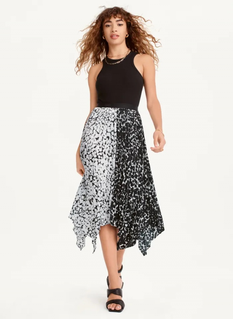 Black/White Women's Dkny Printed Asymmetrical Skirt | 3416OLMAI