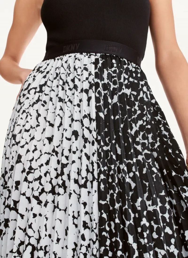 Black/White Women's Dkny Printed Asymmetrical Skirt | 3416OLMAI