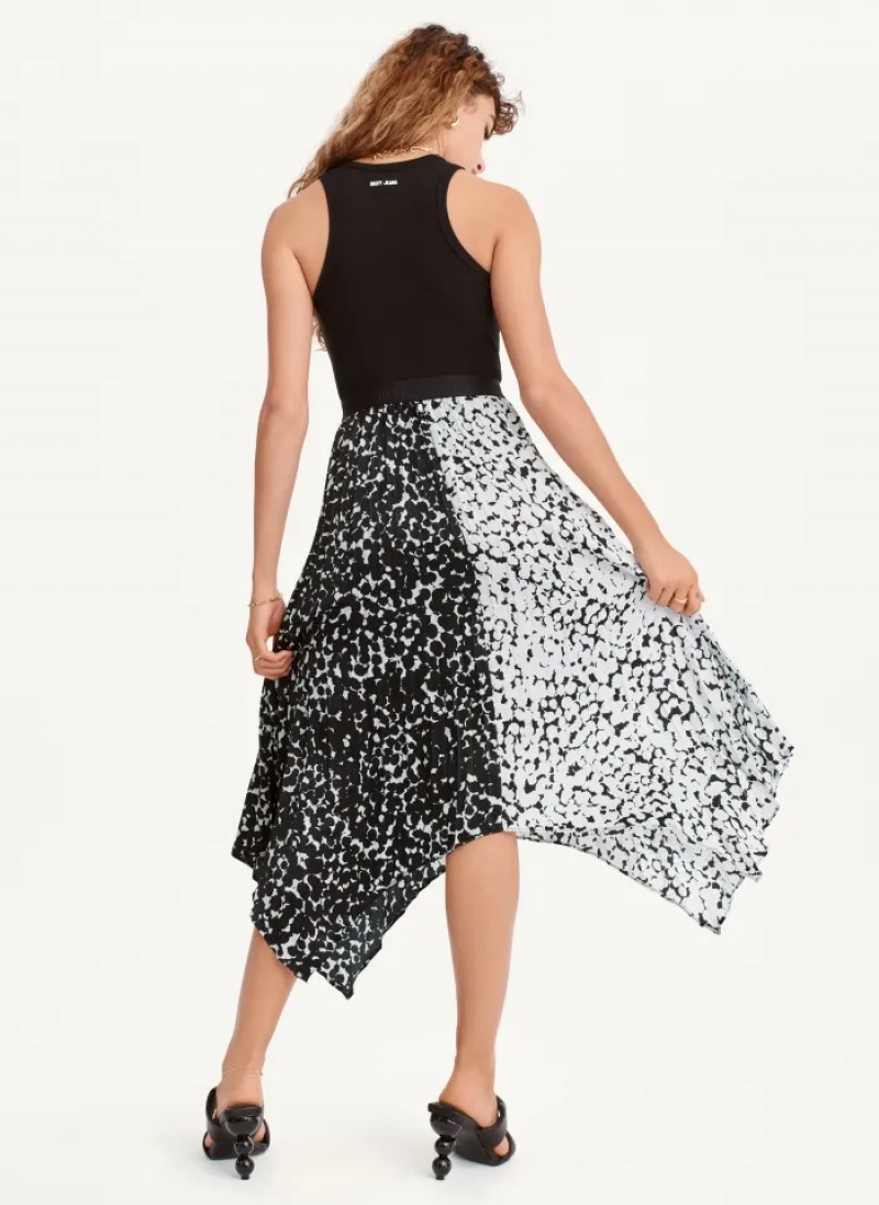 Black/White Women's Dkny Printed Asymmetrical Skirt | 3416OLMAI