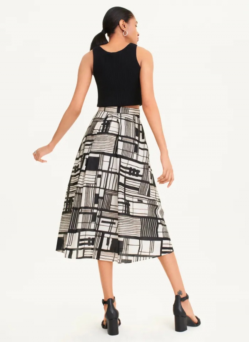 Black/White Women's Dkny Printed Cotton Voile Skirt | 2768TQBWS