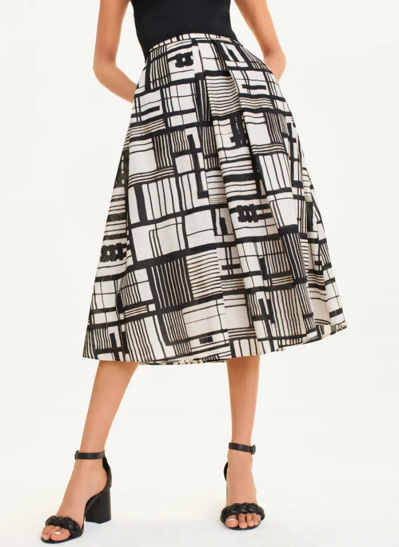 Black/White Women\'s Dkny Printed Cotton Voile Skirt | 2768TQBWS