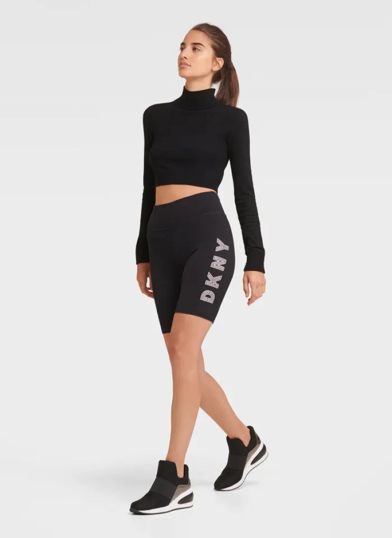 Black/White Women's Dkny Track Logo Bike Shorts | 8974BAYPK