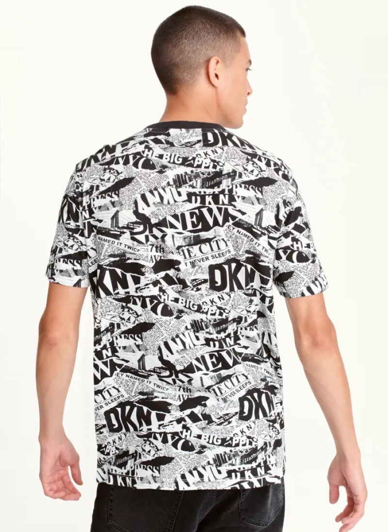 Black Combo Men's Dkny SHREDDED NEWSPAPER T Shirts | 6395DGYLH