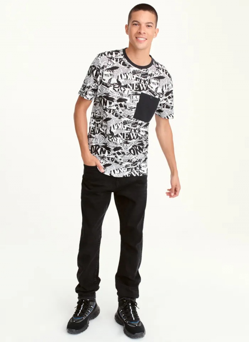 Black Combo Men's Dkny SHREDDED NEWSPAPER T Shirts | 6395DGYLH