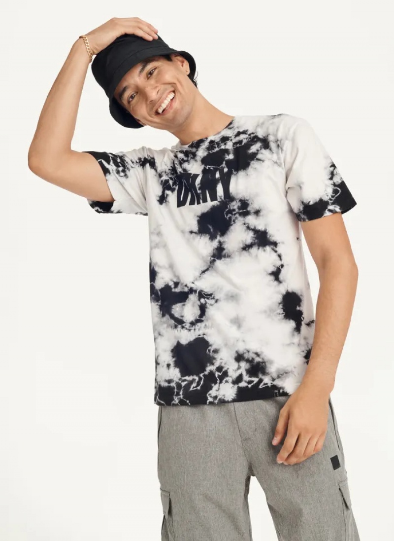 Black Men's Dkny Cloud Wash Logo T Shirts | 7984MDKWG