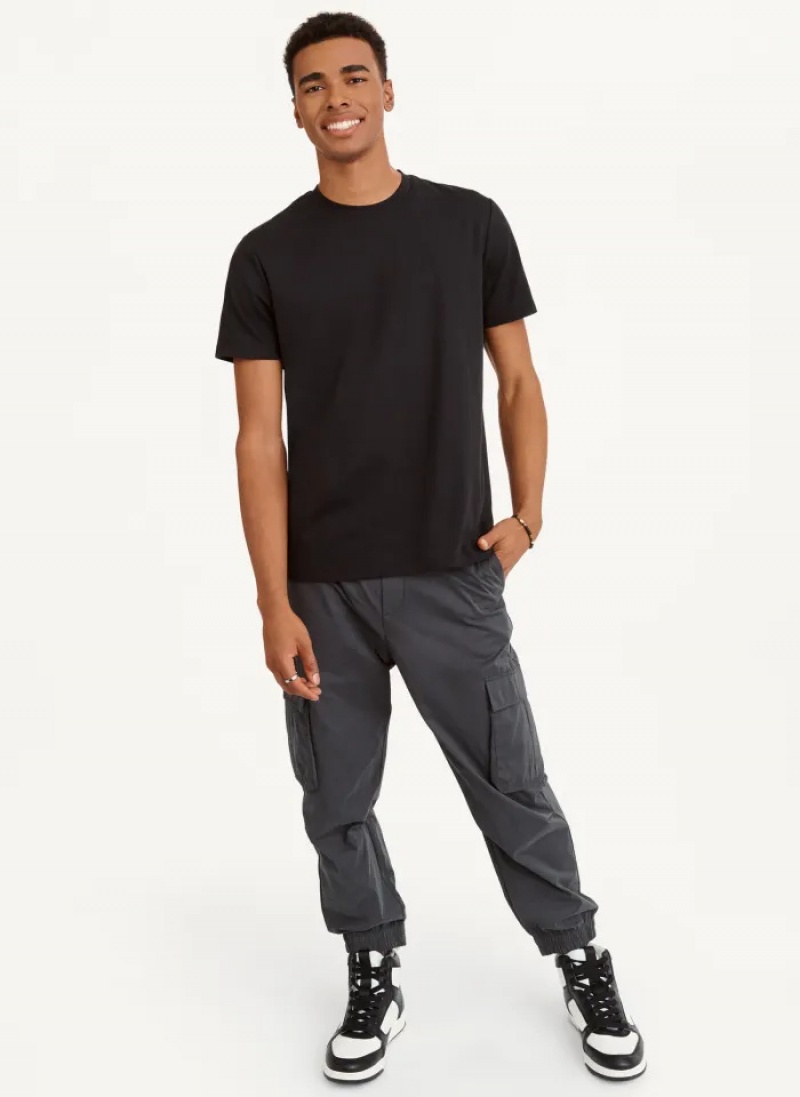 Black Men's Dkny Cotton Poly Pique T Shirts | 7024RUCVT