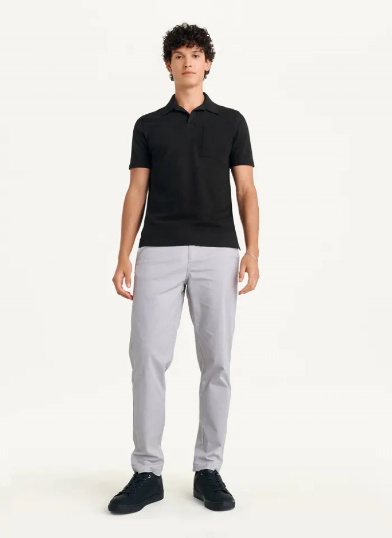 Black Men's Dkny Cotton Slub Jersey Single Breast Polo Shirts | 2048HIZRO