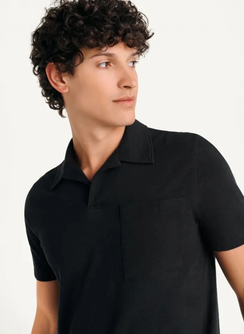 Black Men\'s Dkny Cotton Slub Jersey Single Breast Polo Shirts | 2048HIZRO