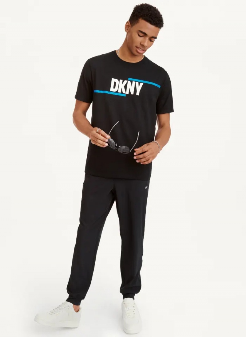 Black Men's Dkny DKNY Irregular Lines T Shirts | 4019KBHVA