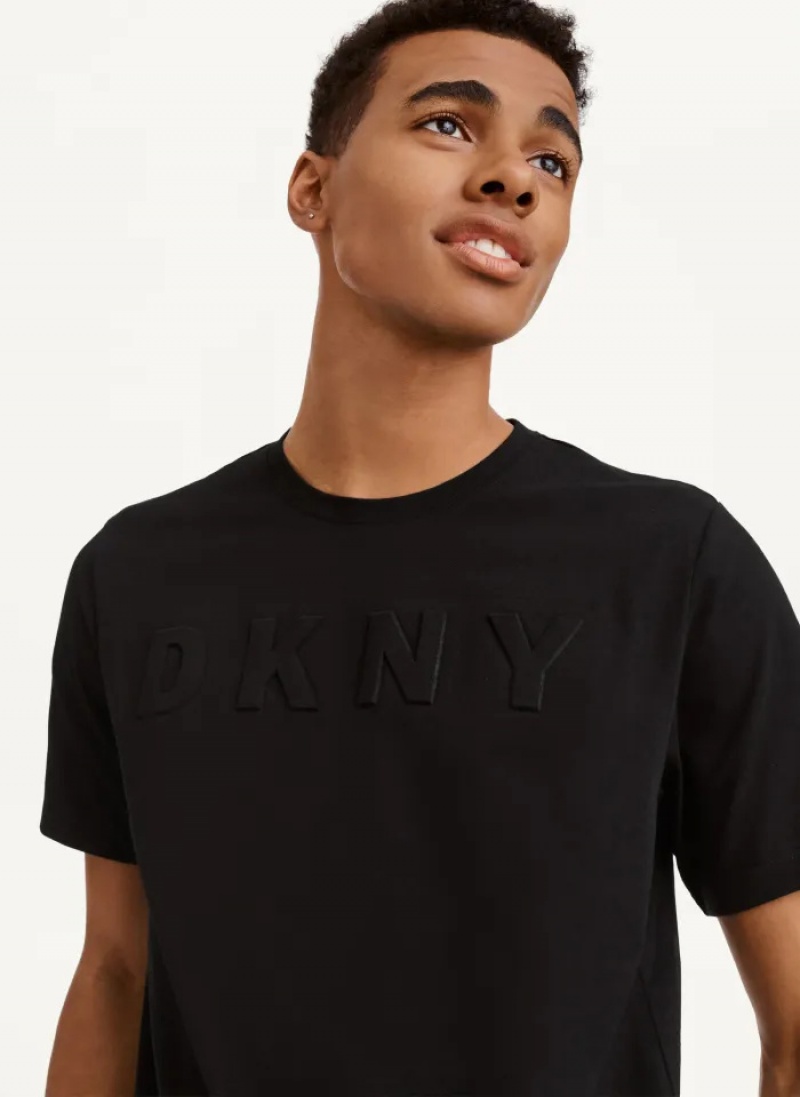 Black Men's Dkny Debossed Logo T Shirts | 2469QDIFV