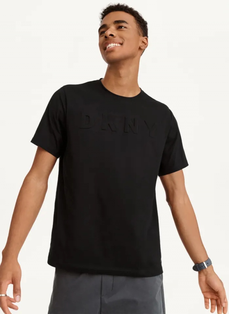 Black Men\'s Dkny Debossed Logo T Shirts | 2469QDIFV