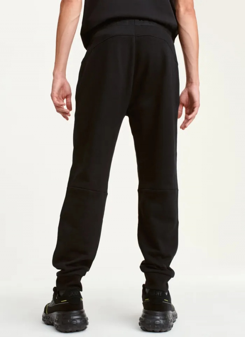 Black Men's Dkny Fleece Logo Waistband Pants | 2038COFGP