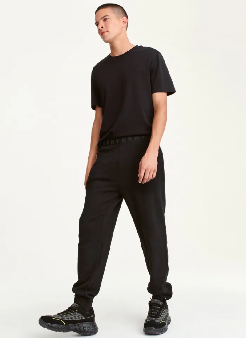 Black Men's Dkny Fleece Logo Waistband Pants | 2038COFGP