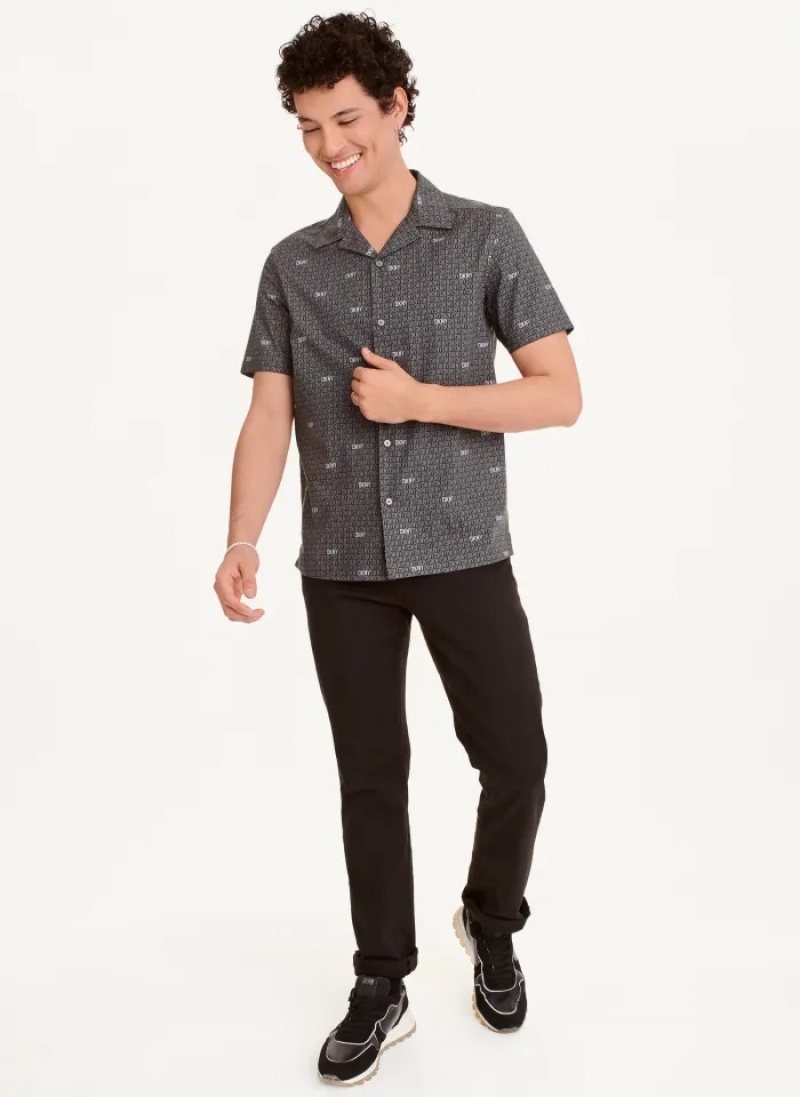 Black Men's Dkny Interlocking Logo Shirts | 2305VXOEW