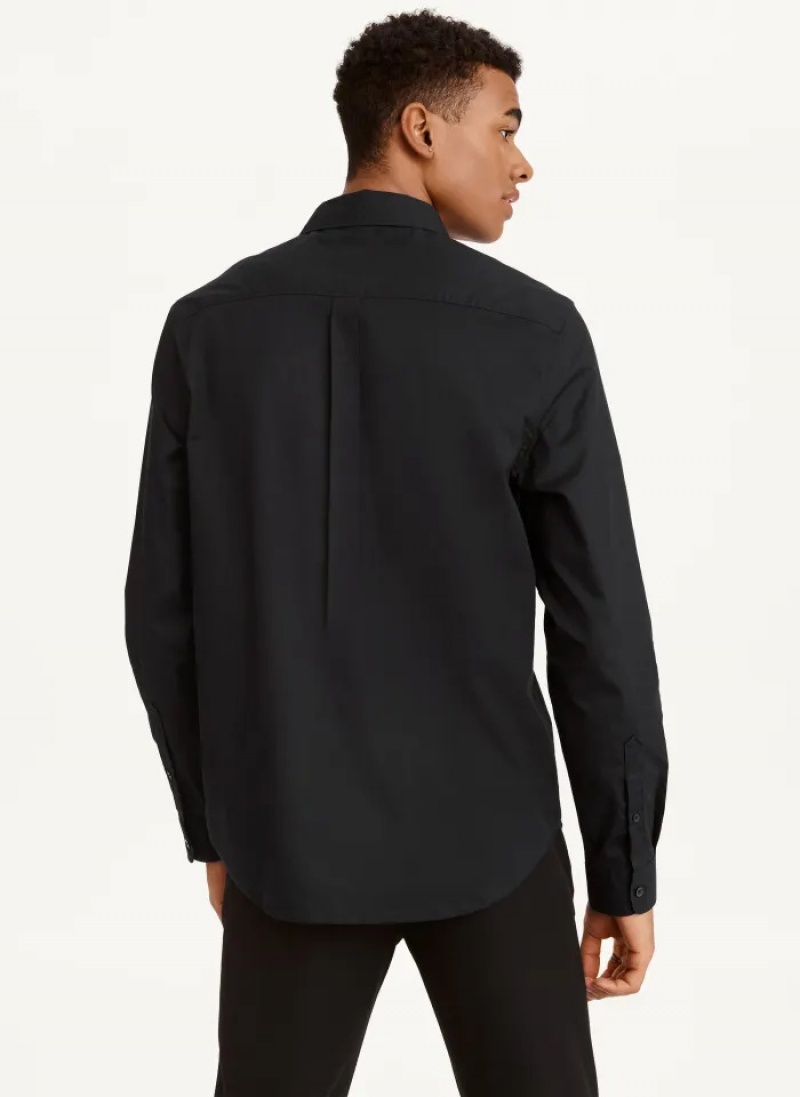 Black Men's Dkny Long Sleeve Button Down Shirts | 4293TJOGC