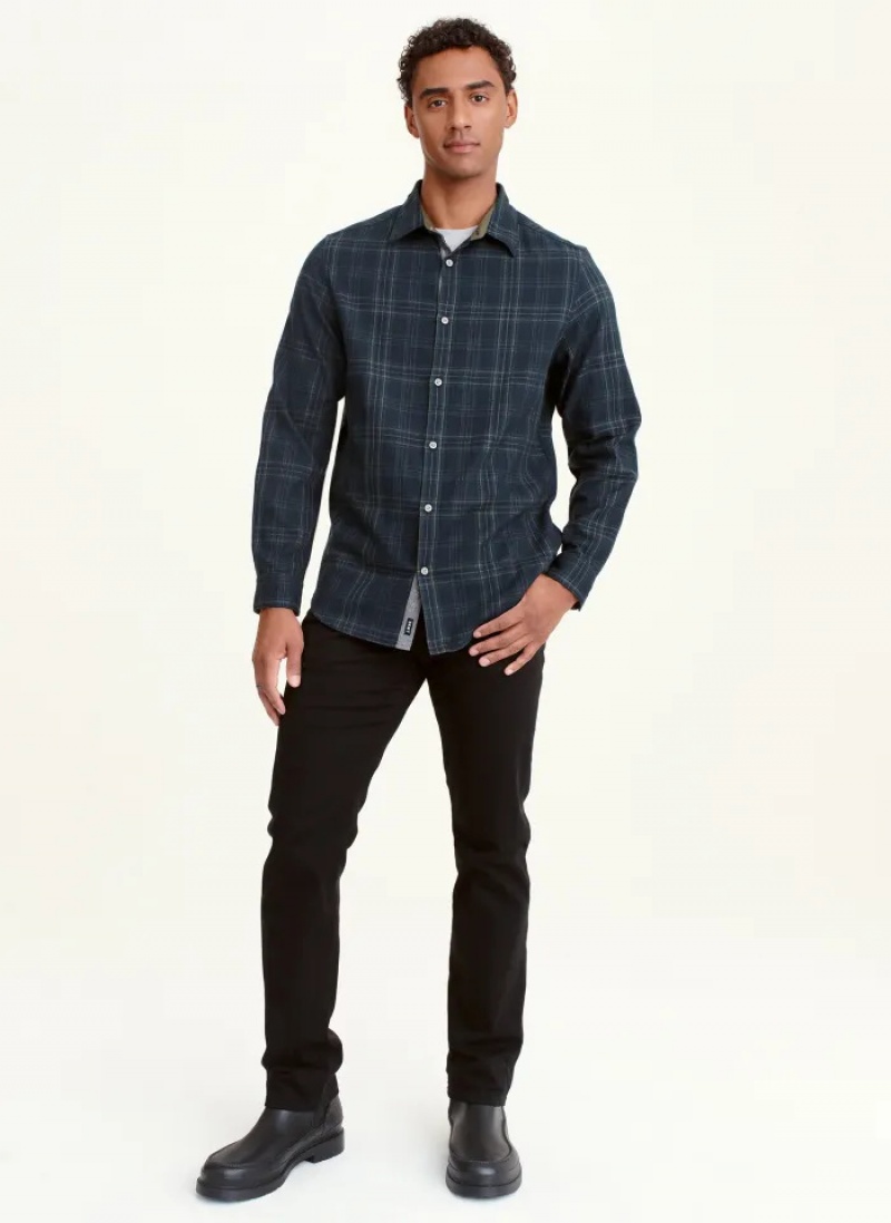 Black Men's Dkny Long Sleeve Norwich Plaid Shirts | 8034WUKMB