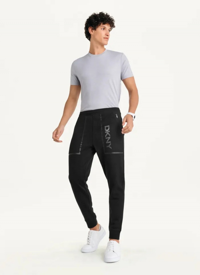 Black Men's Dkny Mesh Pocket Logo Pants | 4519VIWOP