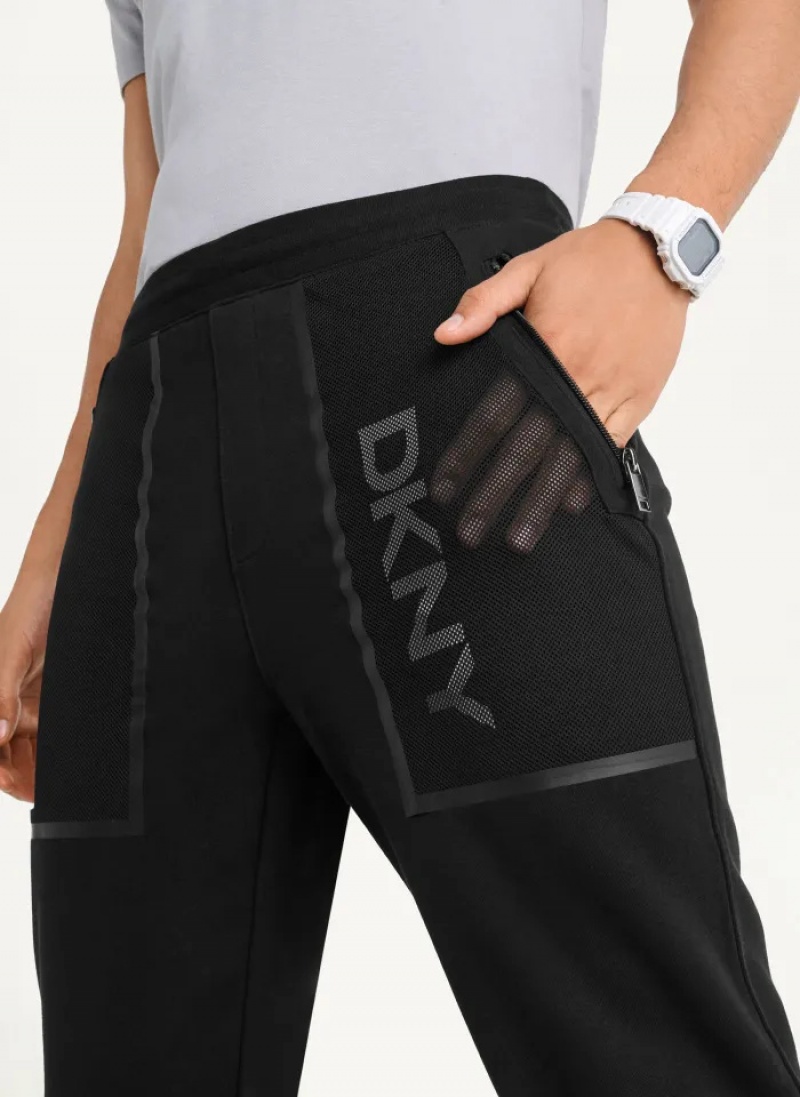 Black Men's Dkny Mesh Pocket Logo Pants | 4519VIWOP