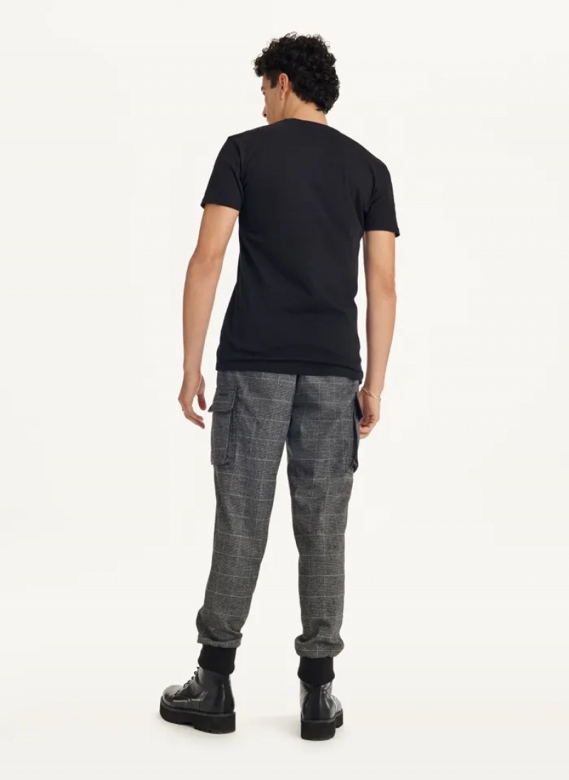 Black Men's Dkny Metallic Puff Logo T Shirts | 0521EFGPL