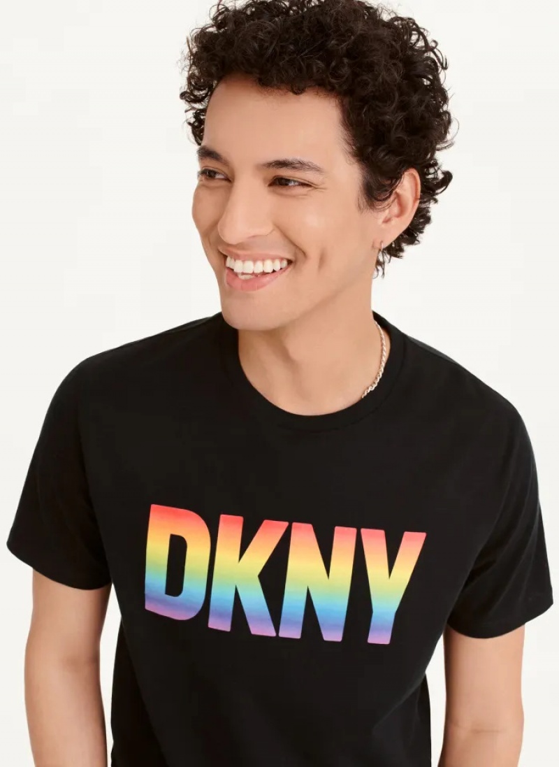 Black Men's Dkny Pride T Shirts | 9378LHENX