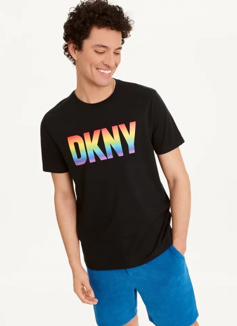 Black Men\'s Dkny Pride T Shirts | 9378LHENX