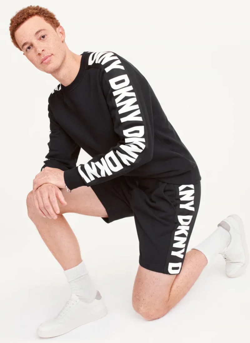 Black Men's Dkny Repeated Logo Shorts | 7241HIXUP