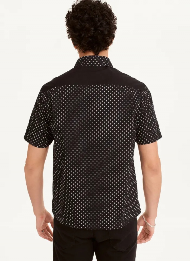 Black Men's Dkny Short Sleeve Micro Skull Print Shirts | 9278NJFSV