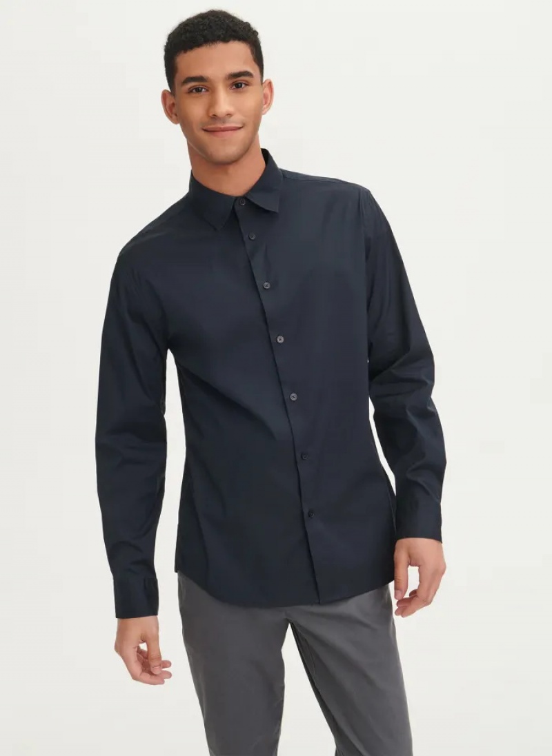 Black Men's Dkny Solid Woven Shirts | 8036VPGMZ