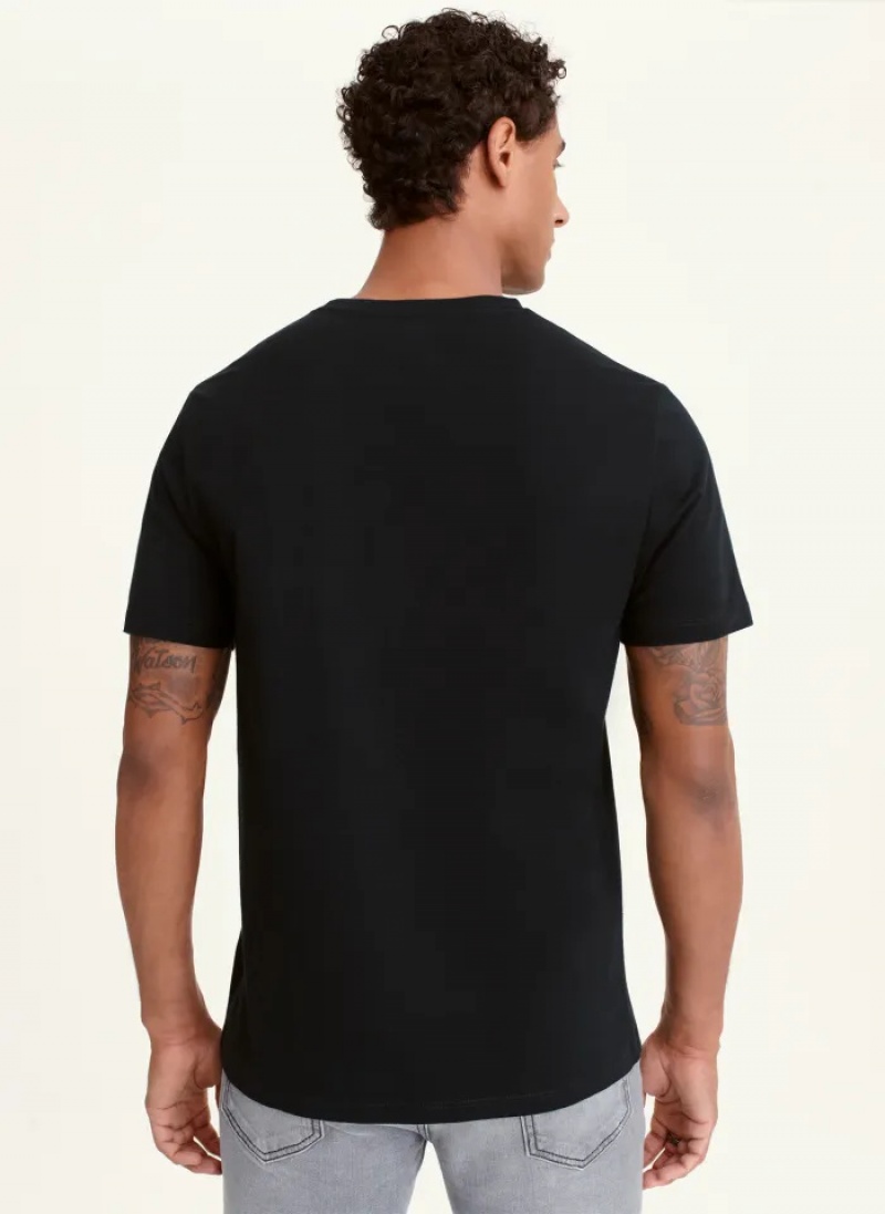 Black Men's Dkny Split Solid/Outline Logo T Shirts | 2517QSKZG