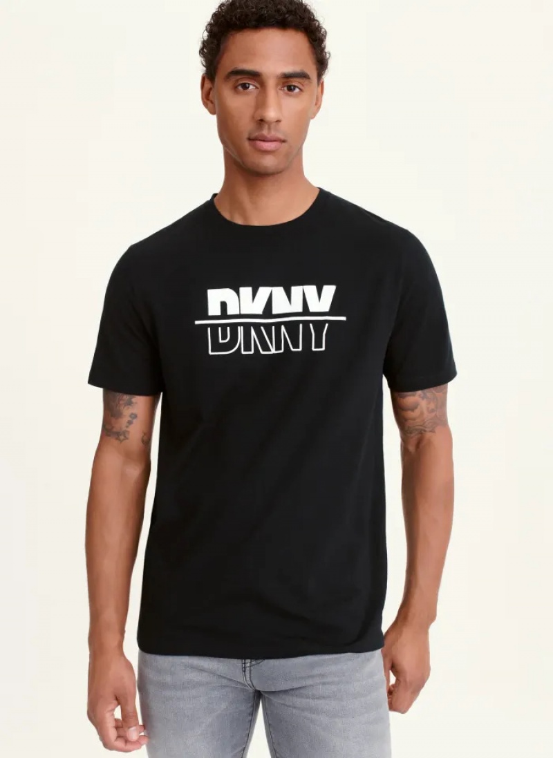 Black Men\'s Dkny Split Solid/Outline Logo T Shirts | 2517QSKZG