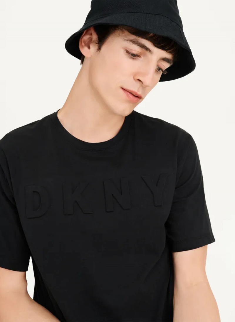 Black Men's Dkny Stamped Logo T Shirts | 6029SFHWL