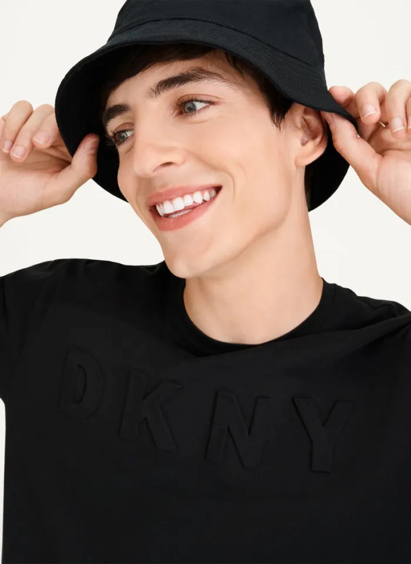 Black Men's Dkny Stamped Logo T Shirts | 6029SFHWL