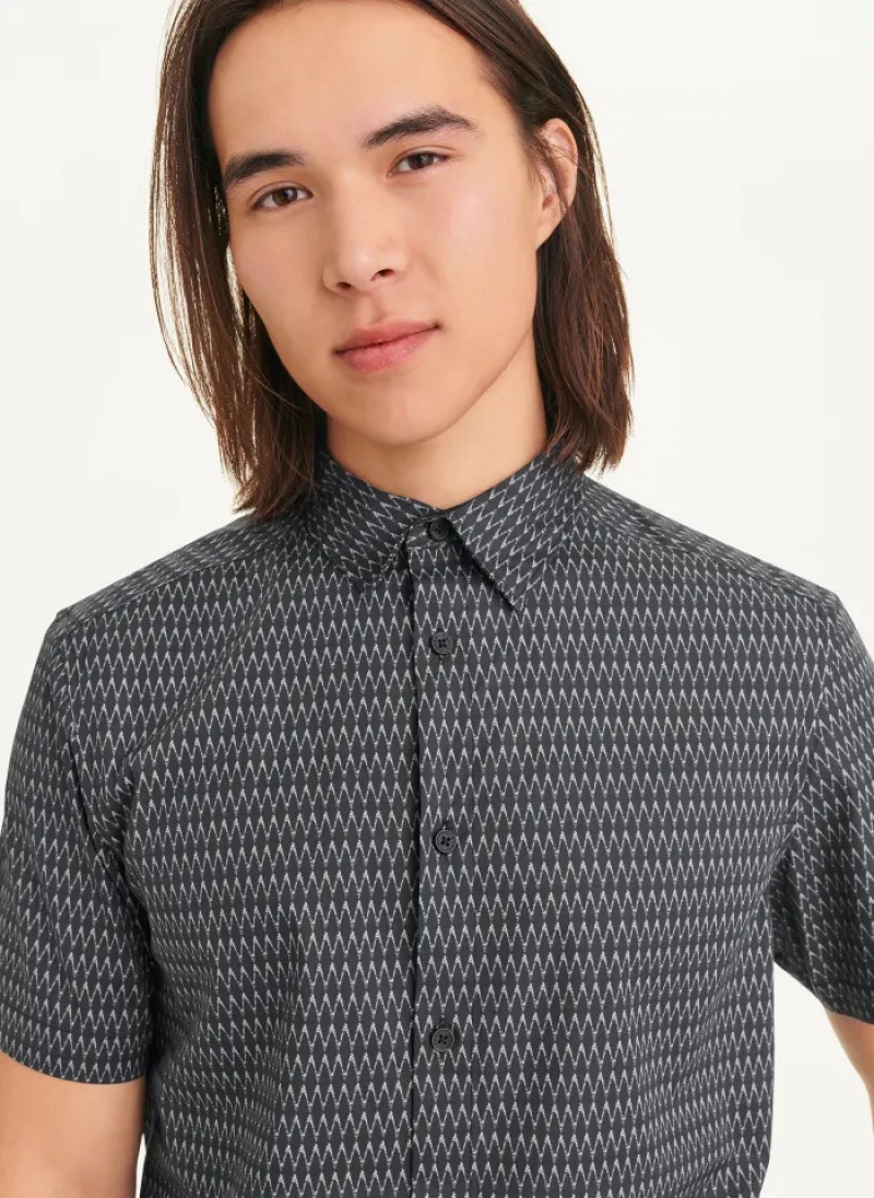 Black Men's Dkny Textured Diamond Shirts | 9512GWTMD