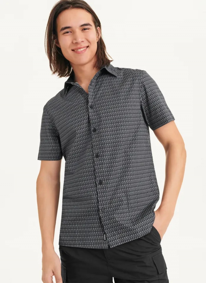 Black Men\'s Dkny Textured Diamond Shirts | 9512GWTMD