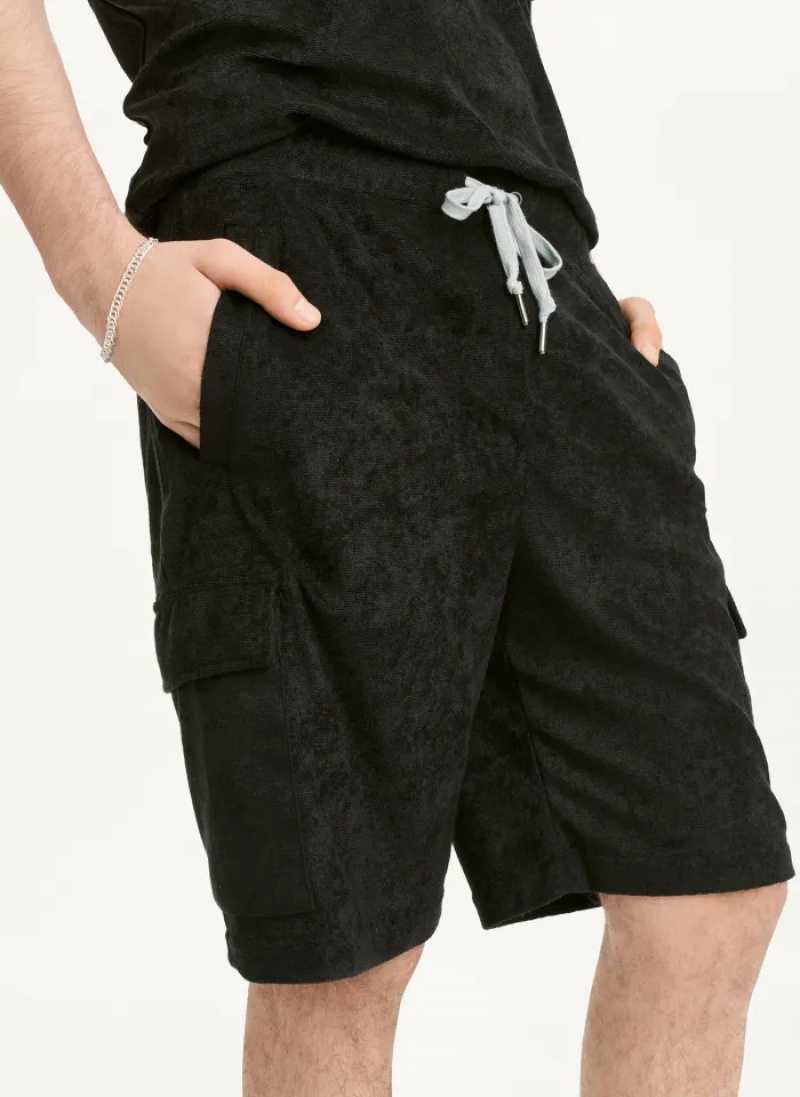 Black Men's Dkny Toweling Cargo Shorts | 3298QINER