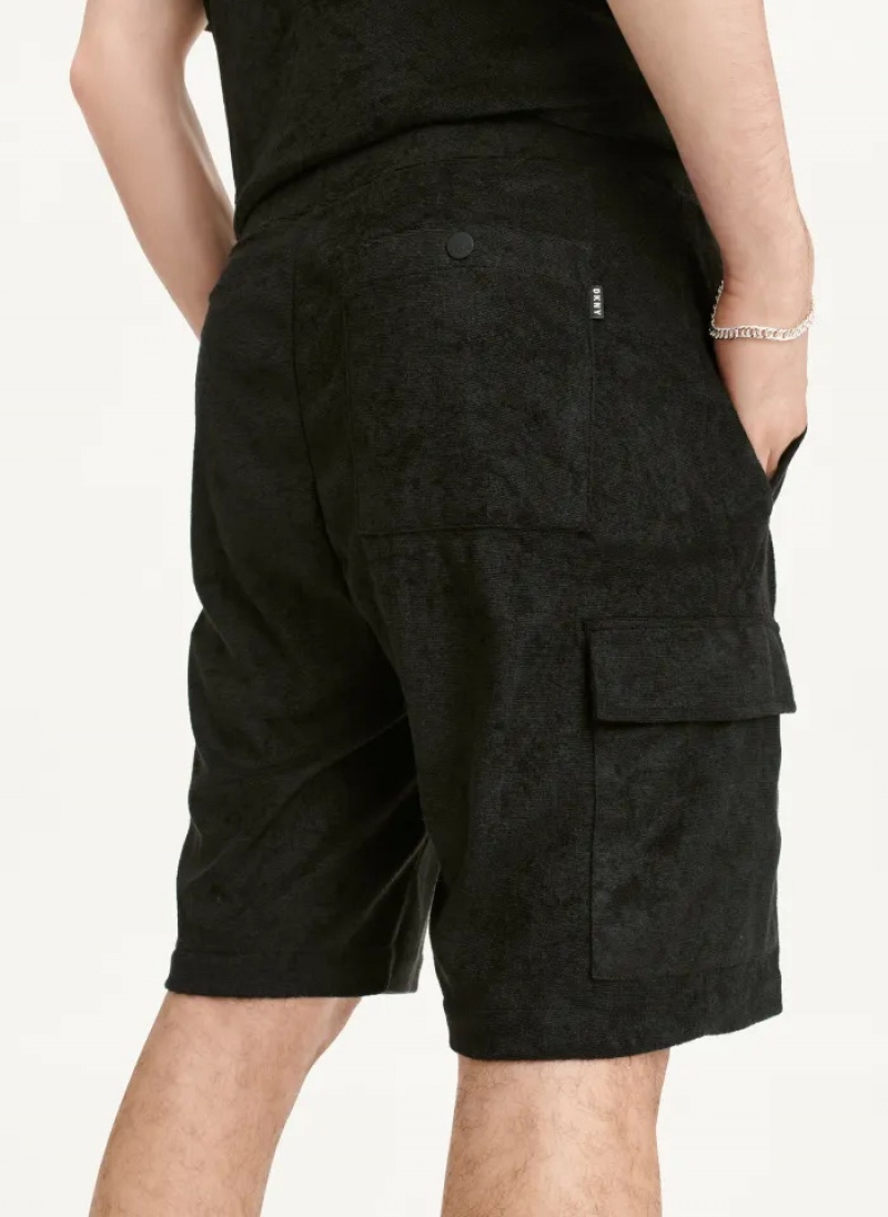 Black Men's Dkny Toweling Cargo Shorts | 3298QINER