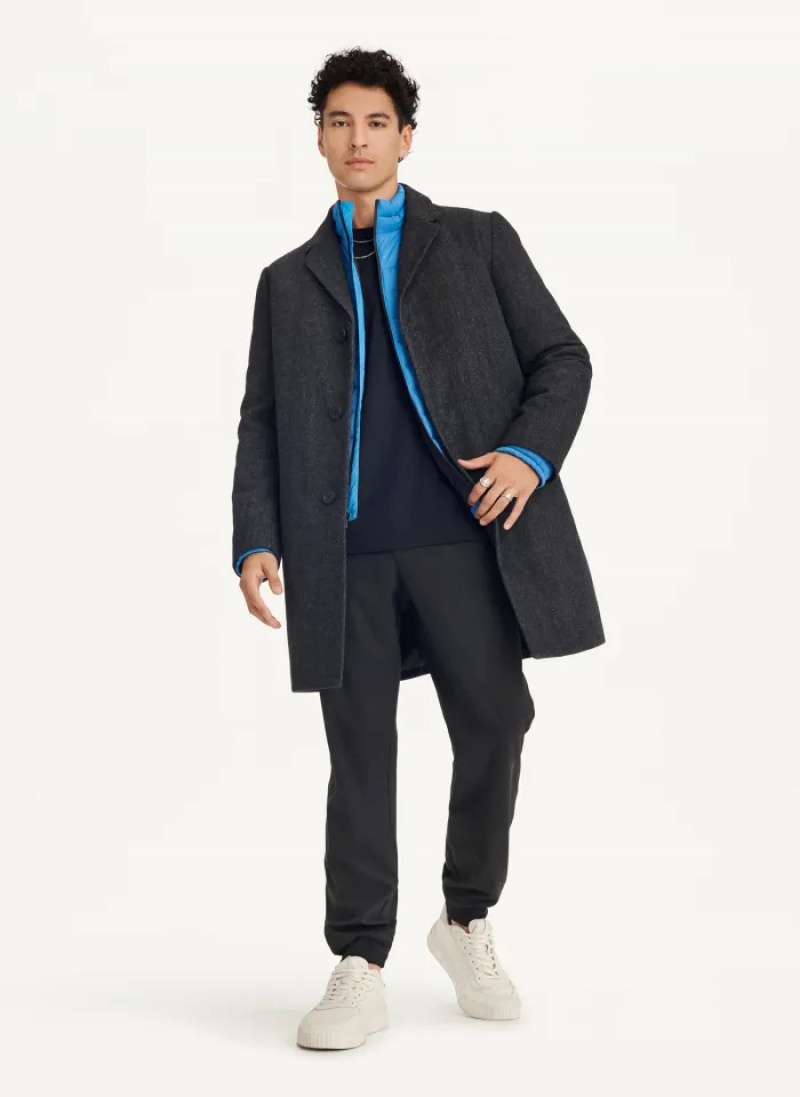 Black Men's Dkny Wool Blend Notch Collar Coats | 1304UELJI