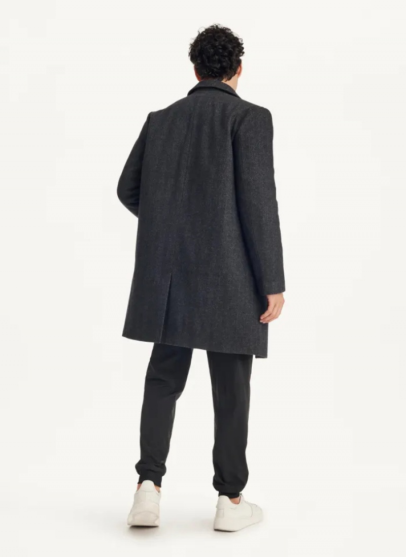 Black Men's Dkny Wool Blend Notch Collar Coats | 1304UELJI