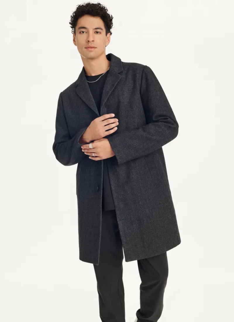 Black Men\'s Dkny Wool Blend Notch Collar Coats | 1304UELJI