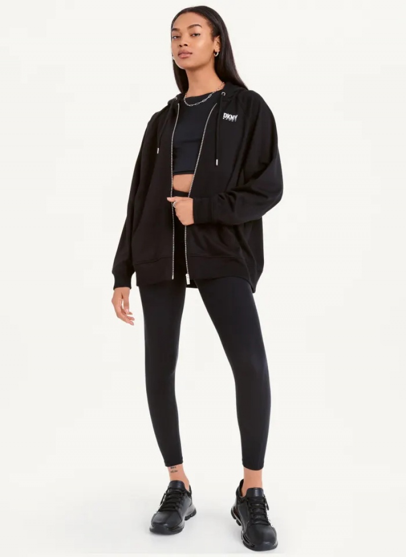 Black Women's Dkny Balance Oversized Full Zip Hoodie | 5124ODQVI