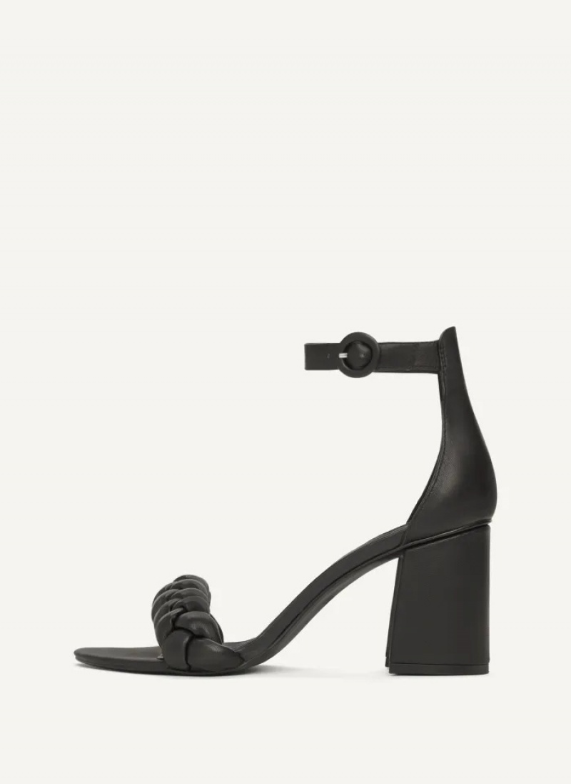 Black Women\'s Dkny Braided Ankle Strap Block Heels | 4601VHXEY