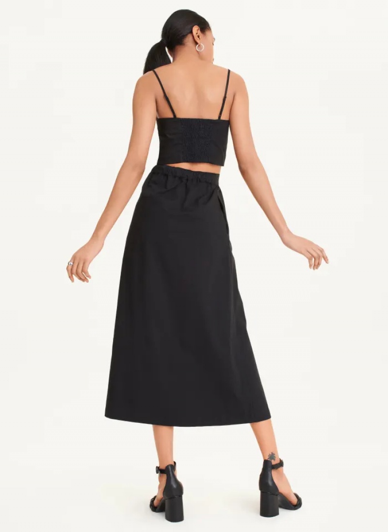 Black Women's Dkny Button Front Poplin Skirt | 6217KUNFL