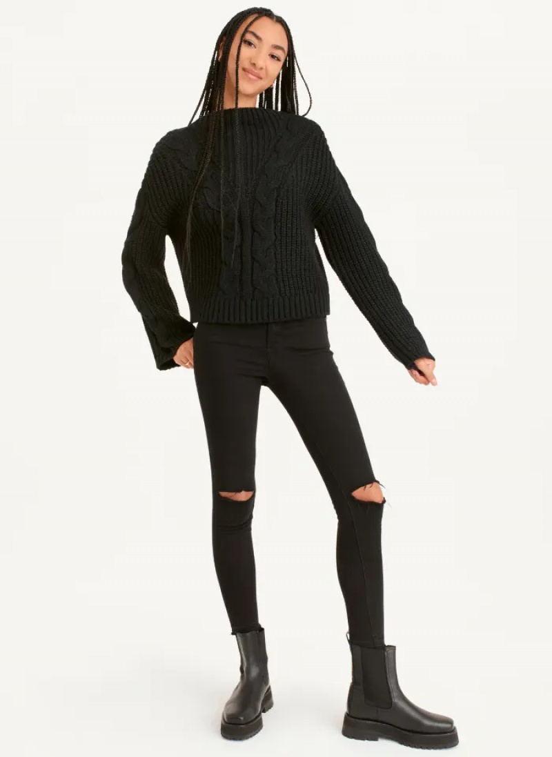 Black Women's Dkny Cable Knit Sweaters | 1973INLPY