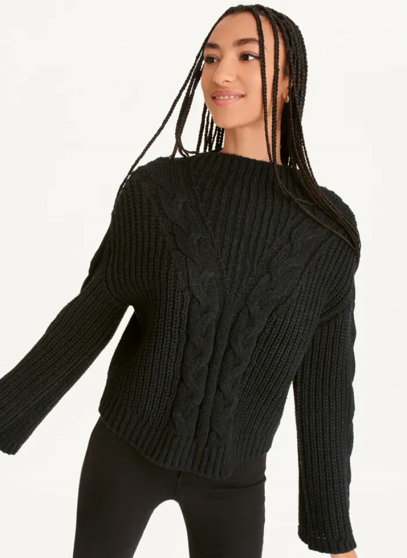 Black Women\'s Dkny Cable Knit Sweaters | 1973INLPY