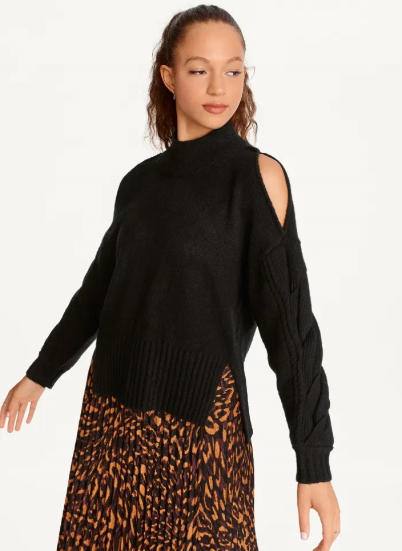 Black Women's Dkny Cold-Shoulder Sweaters | 5748FWQPT