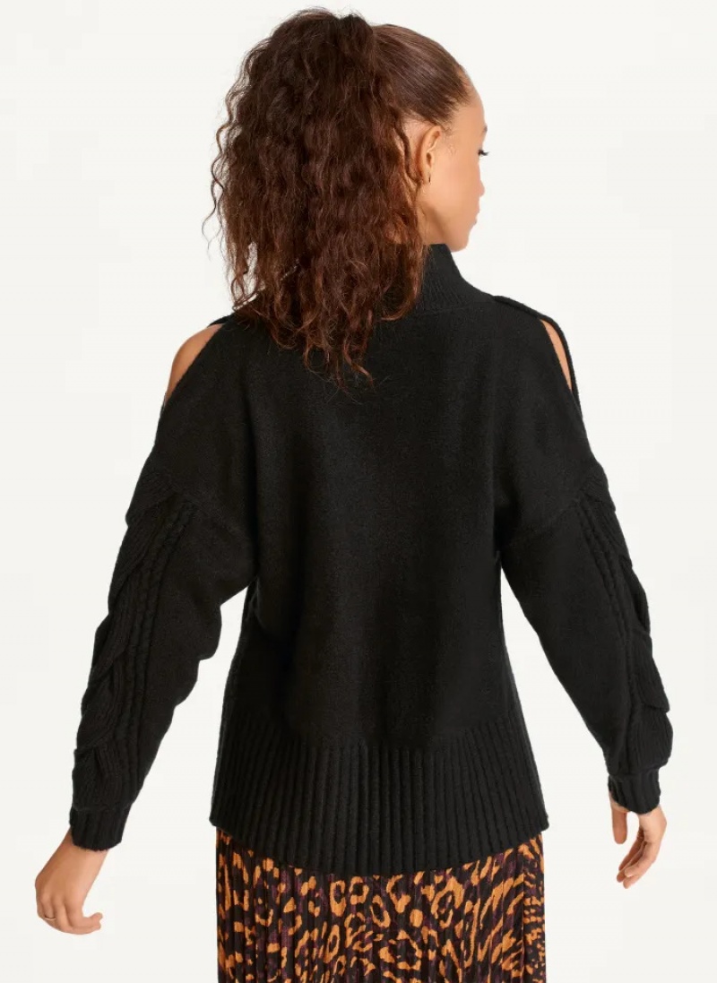 Black Women's Dkny Cold-Shoulder Sweaters | 5748FWQPT