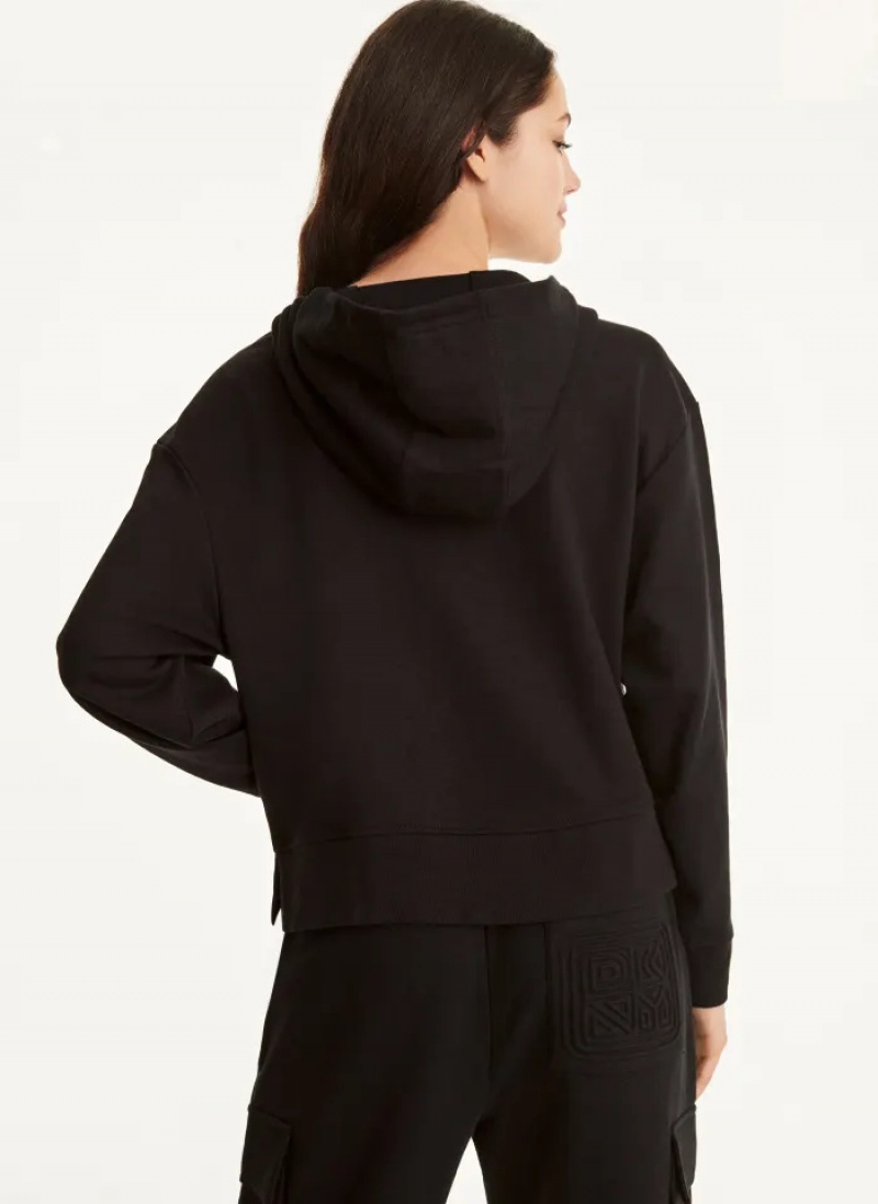 Black Women's Dkny Cotton French Terry with Bag Kangaroo Pocket Hoodie | 7145UDYPG