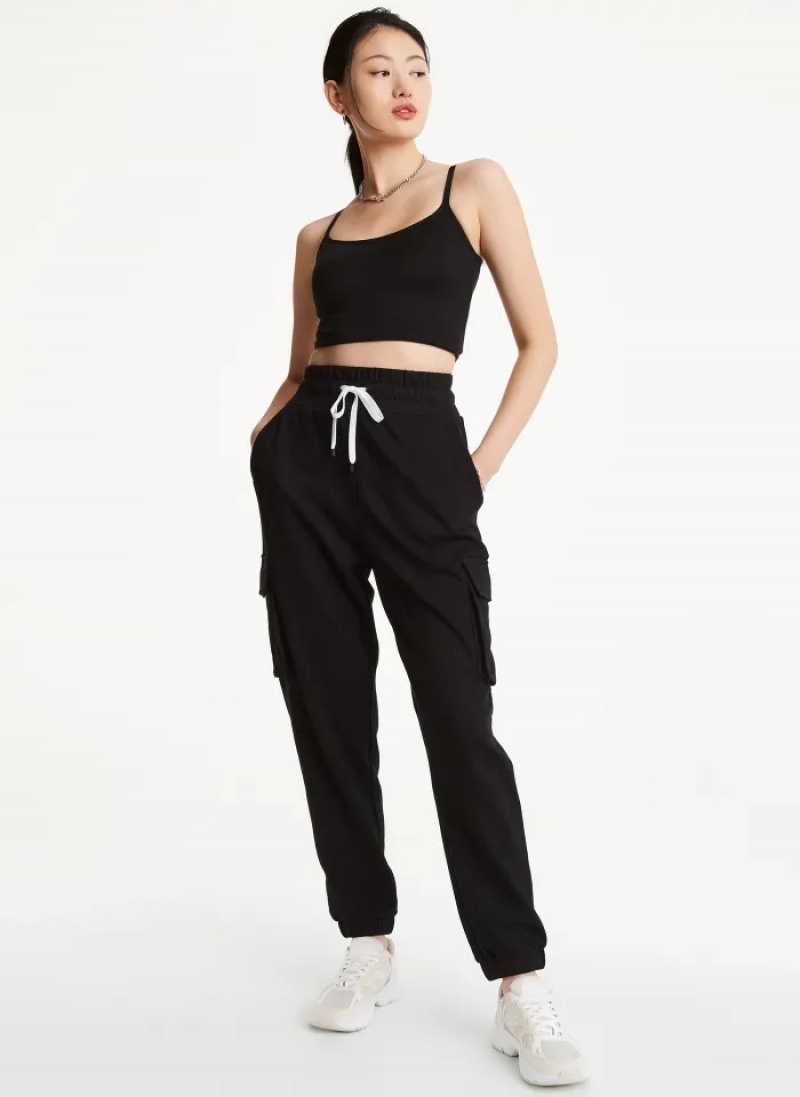 Black Women's Dkny Cotton Jersey Cargo Jogger Pants | 4017ORDCU