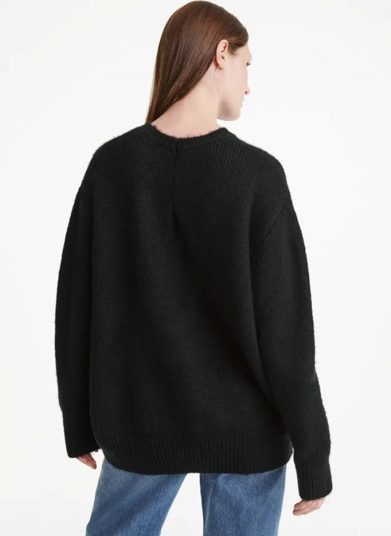 Black Women's Dkny Crewneck Pocket Sweaters | 5137VHNMI