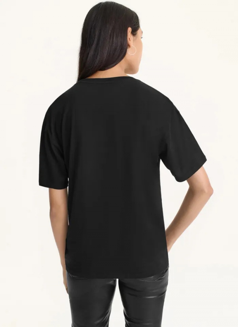 Black Women's Dkny DKNY Logo Shoulder T Shirts | 1975KLHAV